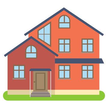 Private house with red walls on a white background. Vector illustration.
