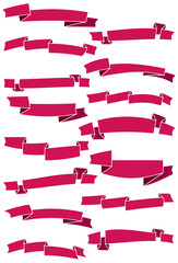 Set of fifteen pink cartoon ribbons and banners for web design. Great design element isolated on white background. Vector illustration.
