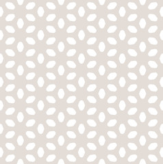Vector seamless pattern in pastel colors, beige & white. Geometric minimalist texture with smooth flower silhouettes. Abstract ornamental background. Design element for prints, decor, fabric, textile
