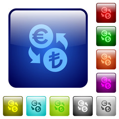 Euro Lira money exchange color square buttons