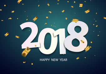 Fototapeta premium Happy New Year 2018. background with ribbons and confetti.