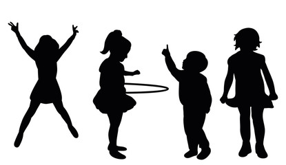 Fototapeta na wymiar isolated silhouette of children play and dance