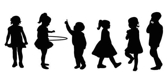 vector, isolated silhouette of children playing, childhood