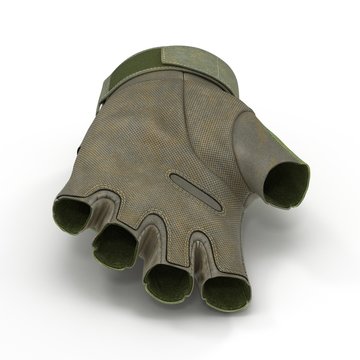 Soldier outdoor cycling ride tactical military short finger glove on white. 3D illustration