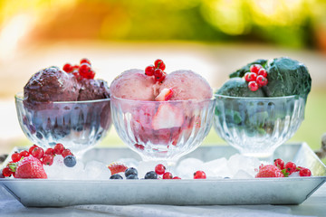 Homemade Vegan Nice Cream or Sorbet from Banana, Spinach, Strawb