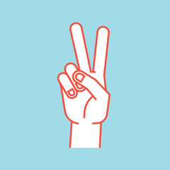 Obraz premium Gesture. Stylized hand in the form of V letter. Victory. Icon.