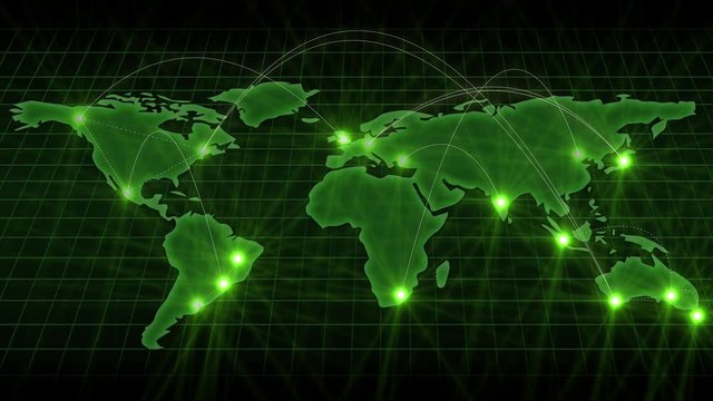 World map with different targets for cyber attack. Hacking and technology concept 4k hd loop