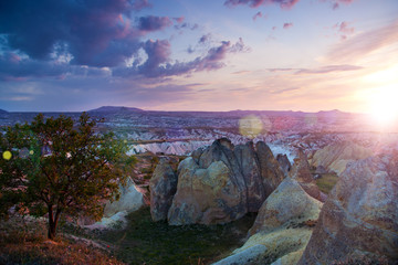Red valley near Goreme at the time of the sunset.