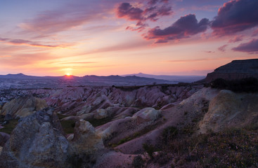 Red valley near Goreme at the time of the sunset.