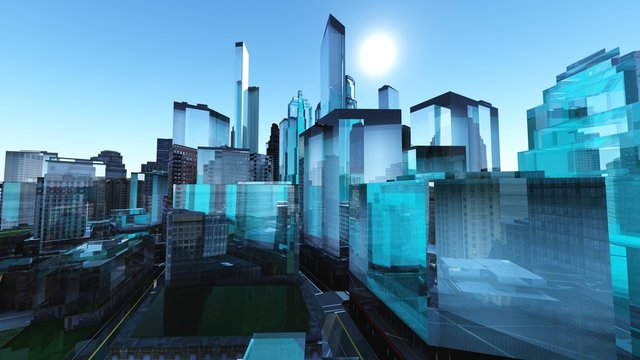 Glass city, 3D rendering