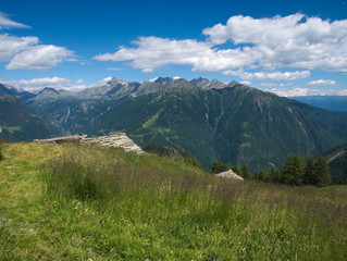 Mountains landscape in spring in Valtellina, northern Italy.
