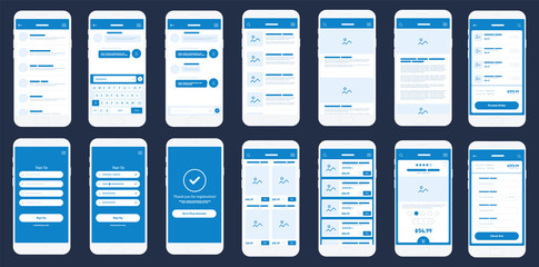 Mobile App Wireframe Ui Kit. Detailed wireframe for quick prototyping. - obrazy, fototapety, plakaty