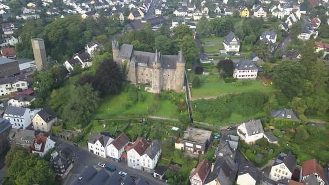 Aerial view over the old town Herborn. Hesse, Germany