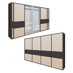 Sliding door wardrobe or dressing room, changing rooms, shop with a wood texture in vector graphics