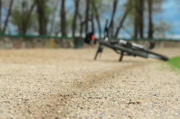 sports bike lying in the Park on the road