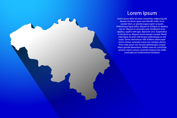 Abstract map of Belgium with long shadow on blue background of vector illustration