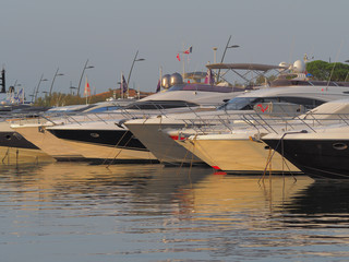 Saint-tropez, France - august 8 2017: Several yachts for anchor at the port of Saint Tropez.