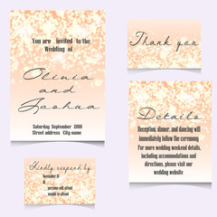 Wedding Invitation Cards Template Set with Soft Lights and