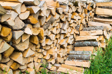 Firewood combined in two ranks for a furnace kindling