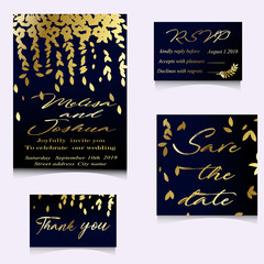 Golden Vector invitation with handmade floral elements.