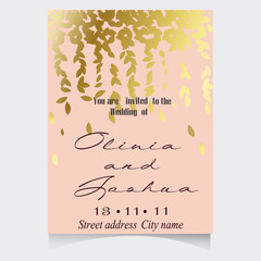 Golden Vector invitation with handmade floral elements.