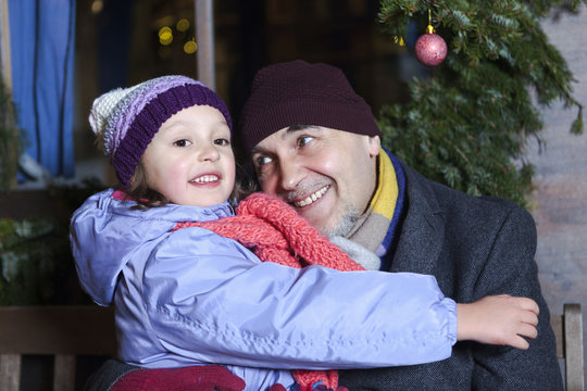 Grandfather and granddaughter, portrait, Bad Toelz, Bavaria, Germany