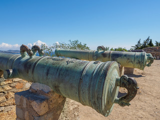 Some antique guns positioned at the fortress of Saint Tropez.