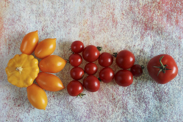 fresh colorful bright vegetables tomatoes and patisson