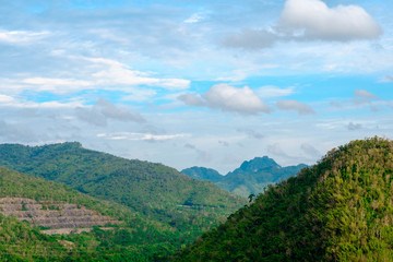 Naklejka na ściany i meble blue sky river lake mountain wildlife kanchanaburi thailand