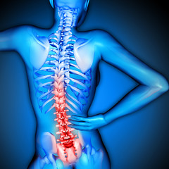 3D render of a female figure  with spine highlighted