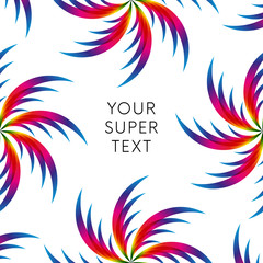 Fototapeta na wymiar Abstract palm leafs with spectrum gradient. Text frame. Summer style. Vector illustration.