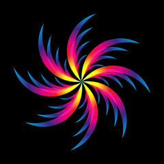 Fototapeta na wymiar Abstract palm leaf with spectrum gradient. Summer style. Dark style. Vector illustration.