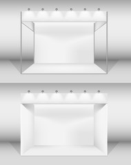 Two white exhibition stands for sale or event with light. 
