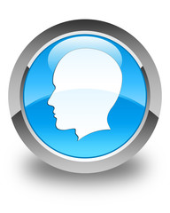Head male face icon glossy cyan blue round button