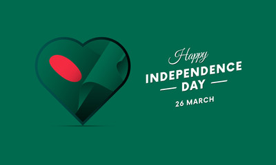 Bangladesh Independence Day. 26 March. Waving flag in heart. Vector illustration.