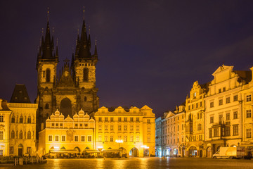 Church of the Virgin Mary before Tyn on the old town in Prague at night, Czech Republic