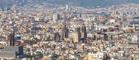 Aeria view of barcelona city and cathedral ,Spain