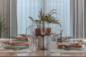 table set on wooden dining room