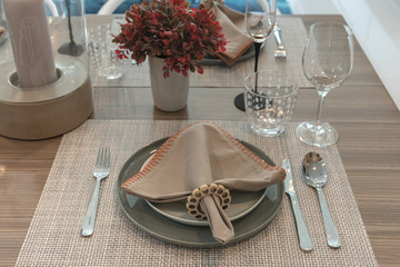 table set on wooden dining room