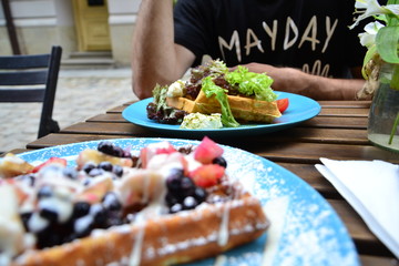 Good food at the restaurant or cafe. National Belgian Dish Corrugated