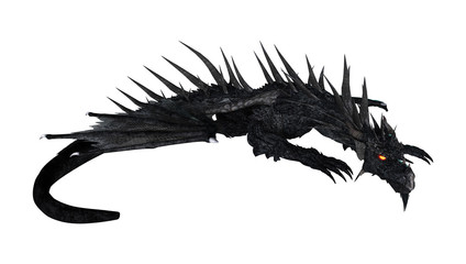3D Rendering Black Dragon on White