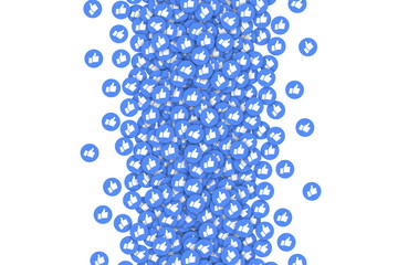 Vector 3D Social Network Like Thumb Up Blue Icons Abstract Illustration Isolated on White Background. Design Elements for Web, Internet, App, Advertisement, Promotion, Marketing, SMM, CEO, Business - obrazy, fototapety, plakaty