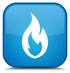 Fire flame icon special cyan blue square button