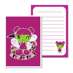 Cute zombie girl and her friends vector cartoon illustration for halloween paper card design, planner paper and stationery paper
