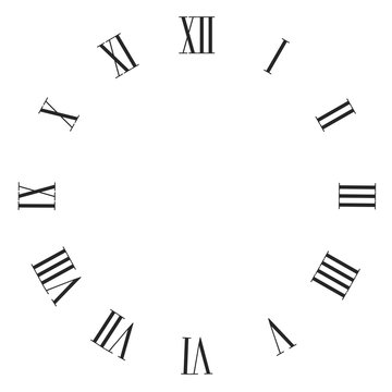 Vintage roman numerals clock face vector isolated on white.