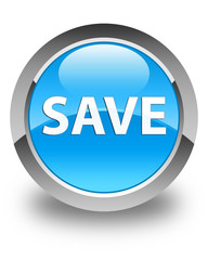 Save glossy cyan blue round button