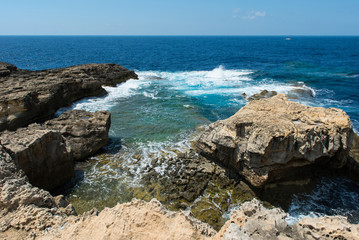 Fototapeta na wymiar Blue hole and the collapsed Azure window. Gozo, Malta