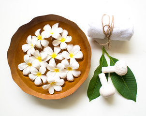 Thai Spa massage compress balls, herbal ball and treatment  spa, relax and healthy care with flower, Thailand.  Healthy Concept. select focus