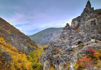 Fototapeta na wymiar Beautiful mountain landscape with colorful autumn forest