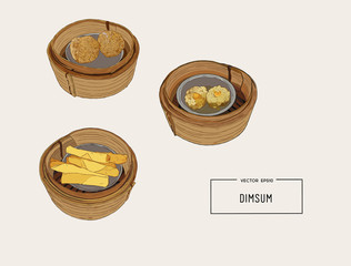 dim sum  Vector illustration of Chinese cuisine.